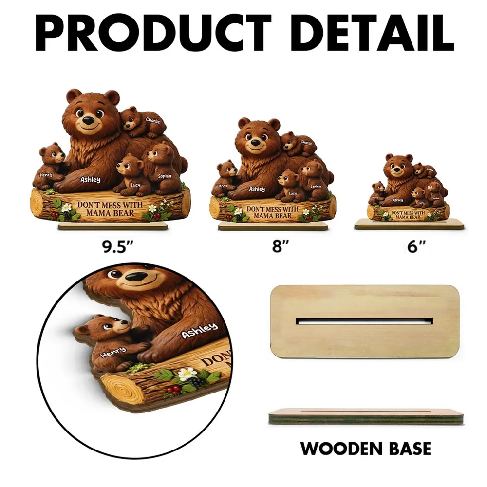 Personalized 2-Layer Wooden Plaque Mama Bear With Cubs, Unique Mother's Day Gift for Mom, Warm Family Keepsake Decor - Image 4