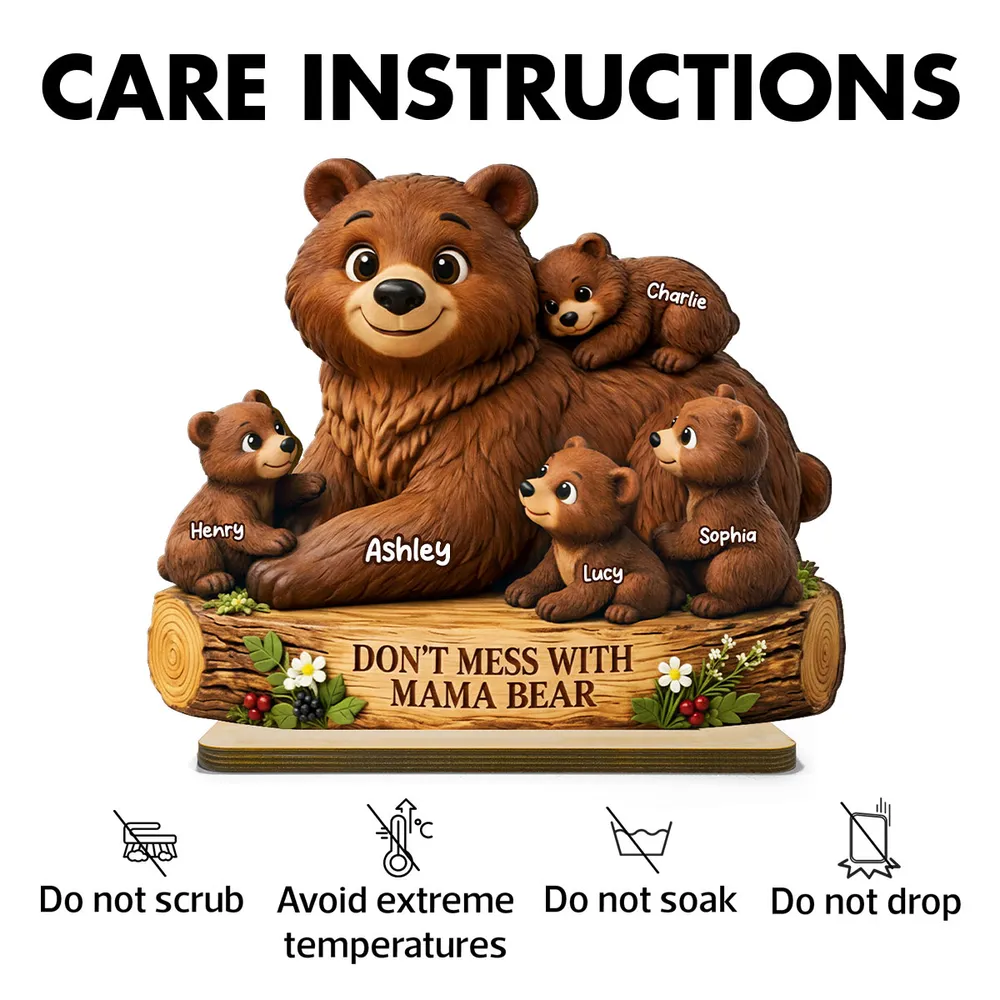 Personalized 2-Layer Wooden Plaque Mama Bear With Cubs, Unique Mother's Day Gift for Mom, Warm Family Keepsake Decor - Image 5