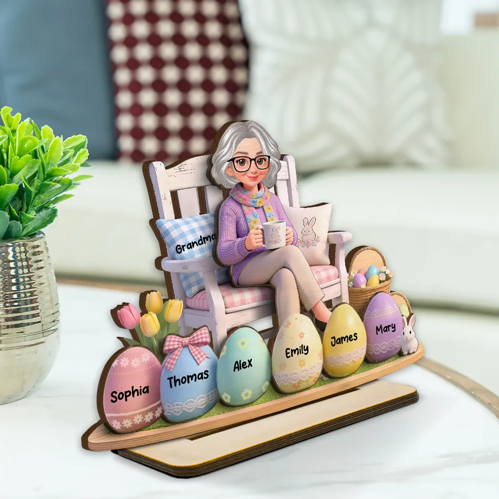 Personalized 2-Layer Wooden Plaque with Grandma and Easter Eggs, Custom Family Keepsake Gift for Grandma - Image 2