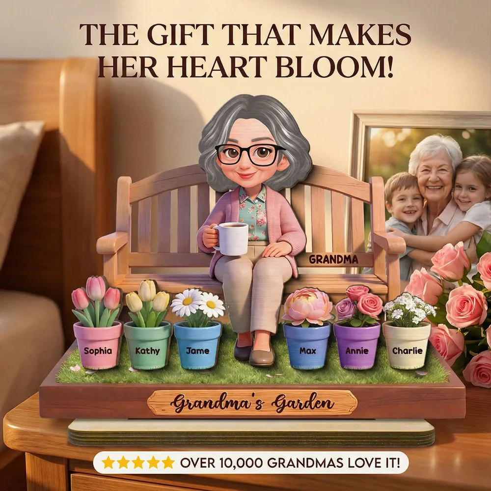 Personalized 2-Layer Wooden Plaque Grandma's Garden Bench Scene for Grandma, Sweet Family Keepsake Gift - Image 8