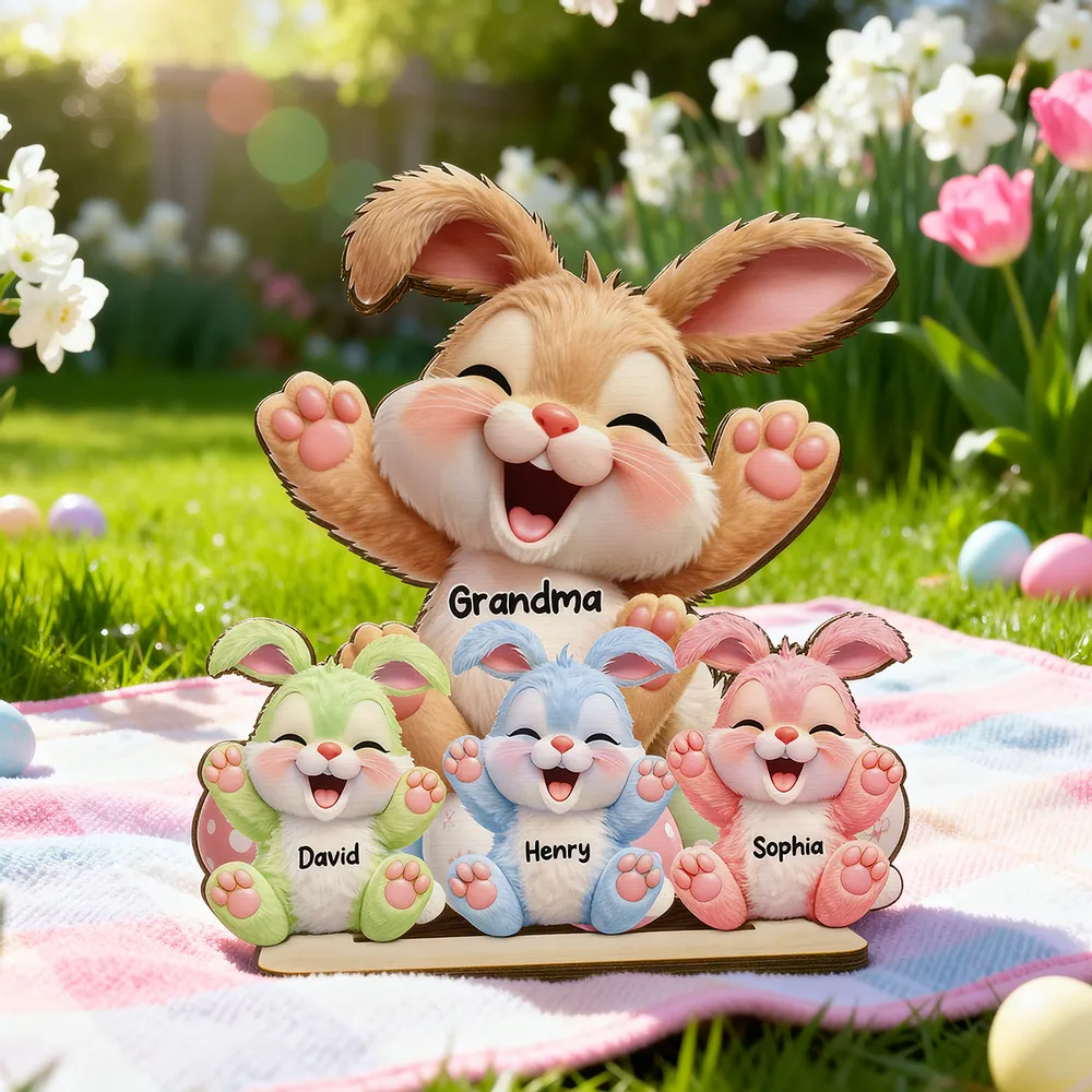 Personalized 2-Layer Wooden Plaque with Grandma Bunny and Little Bunnies Easter Table Decor, Unique Gift for Grandma - Image 3