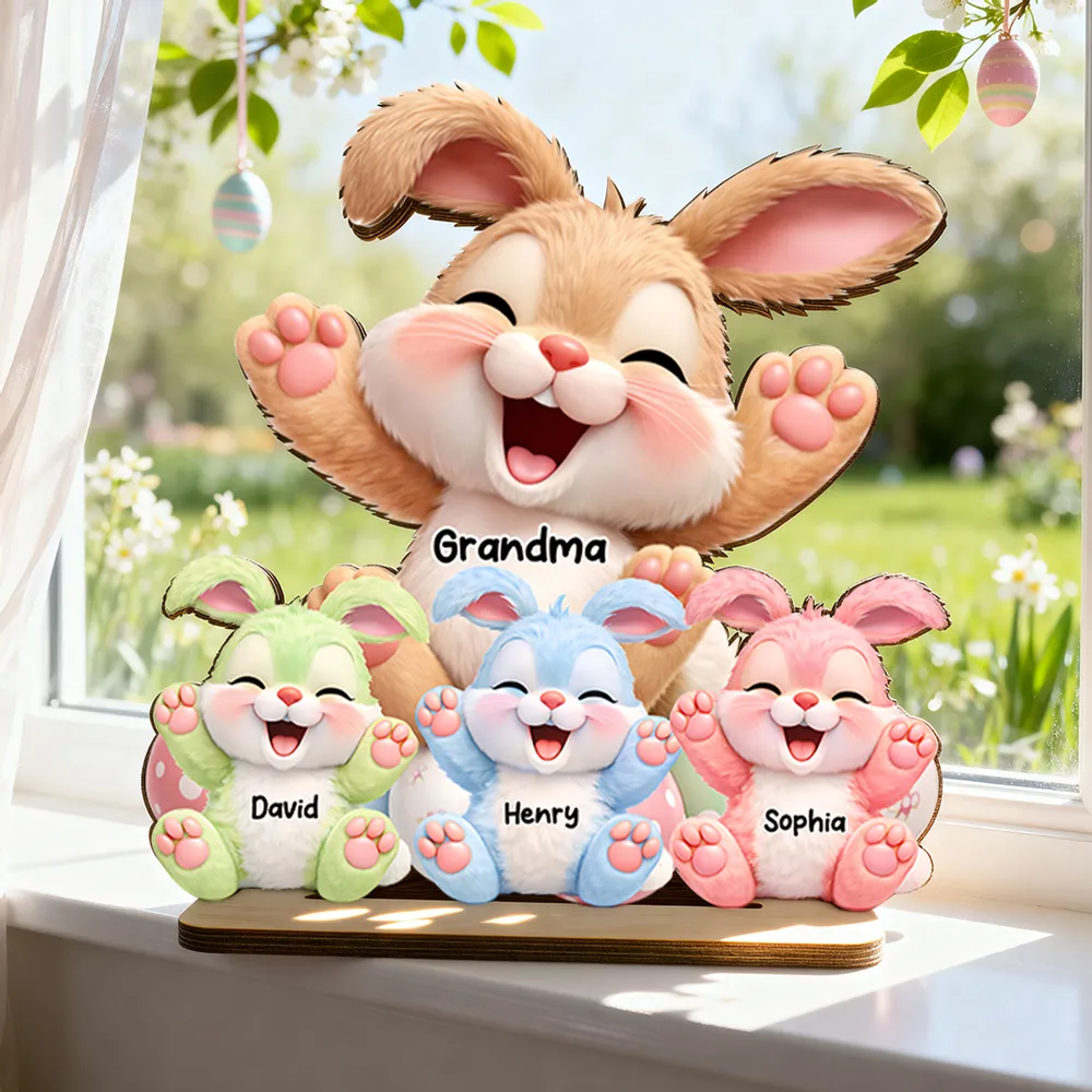 Personalized 2-Layer Wooden Plaque with Grandma Bunny and Little Bunnies Easter Table Decor, Unique Gift for Grandma - Image 7