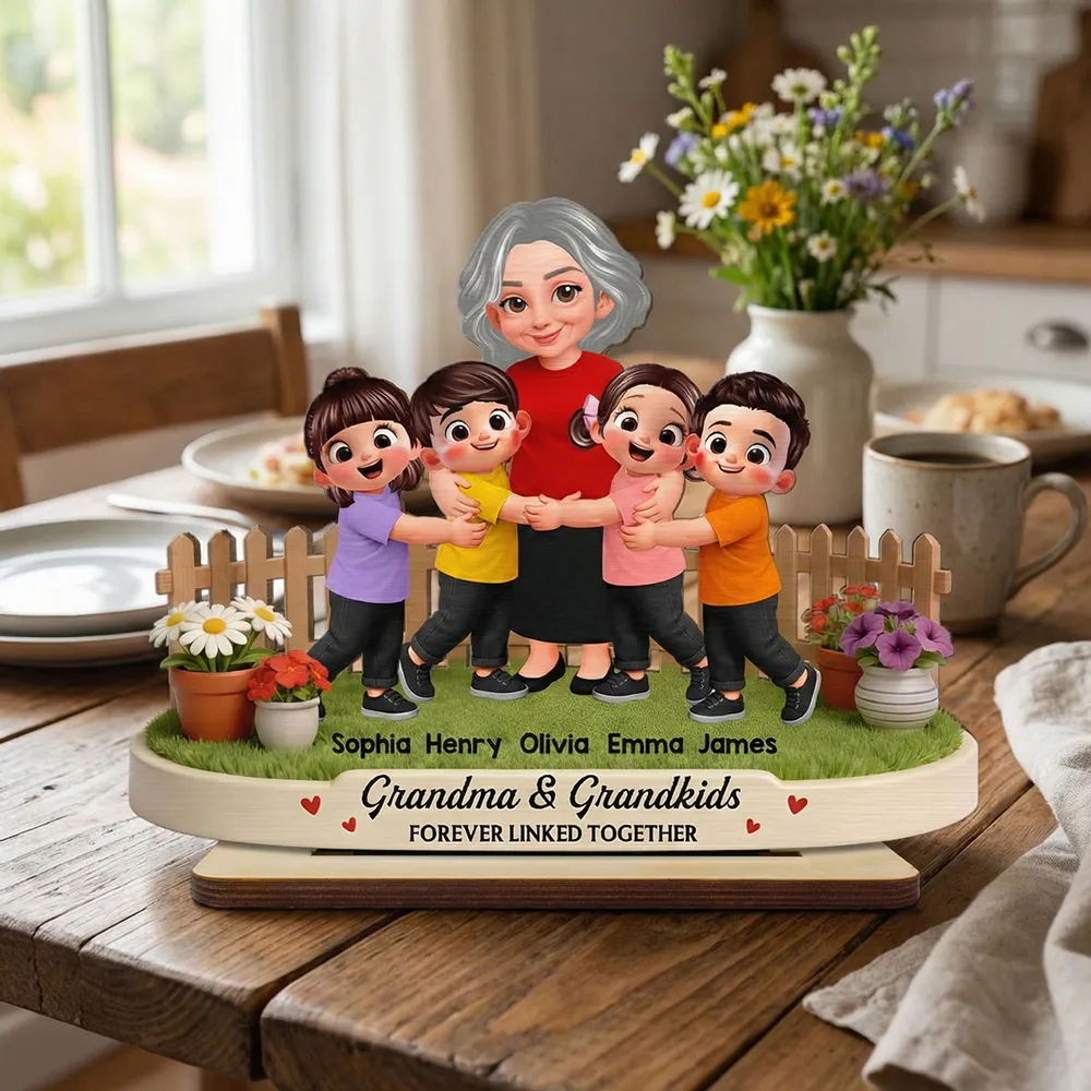 2-Layer Wooden Plaque Personalized Grandma & Grandkids Forever Linked Together Sweet Living Room Display Gift for Grandma - Image 2