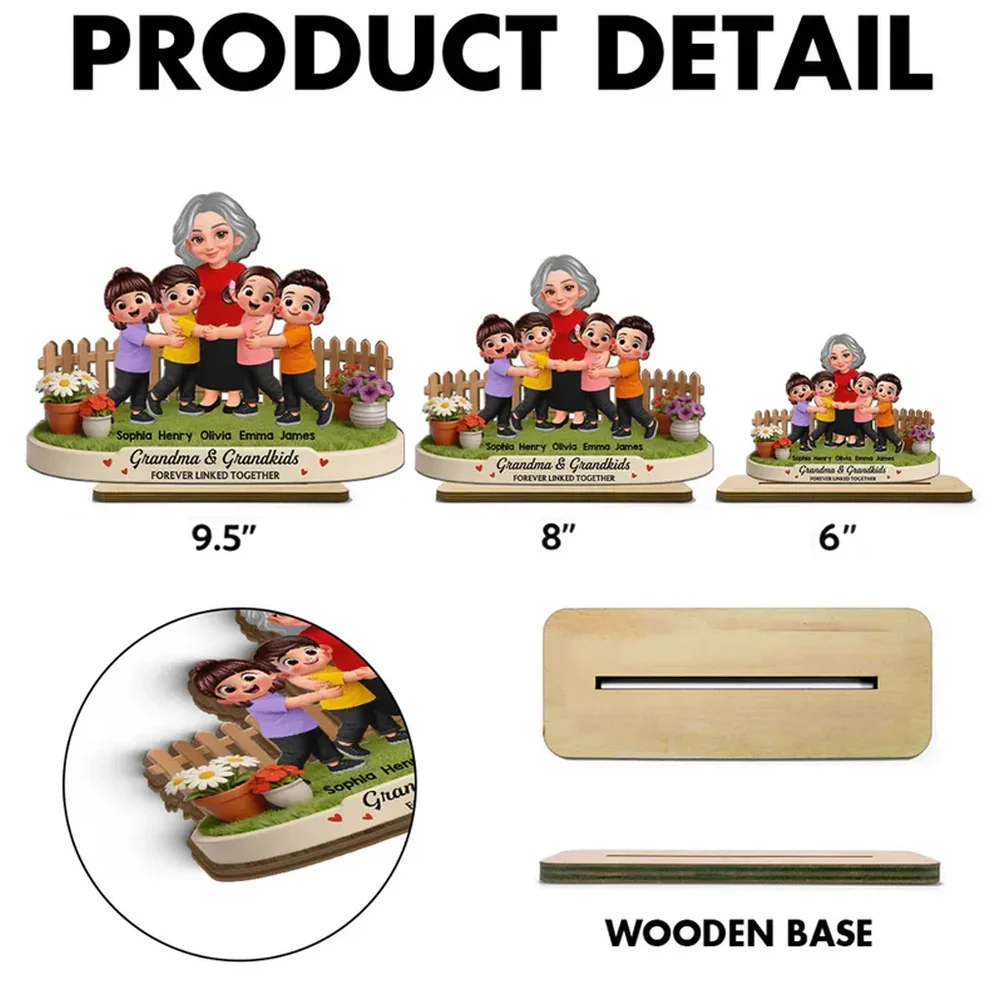 2-Layer Wooden Plaque Personalized Grandma & Grandkids Forever Linked Together Sweet Living Room Display Gift for Grandma - Image 4