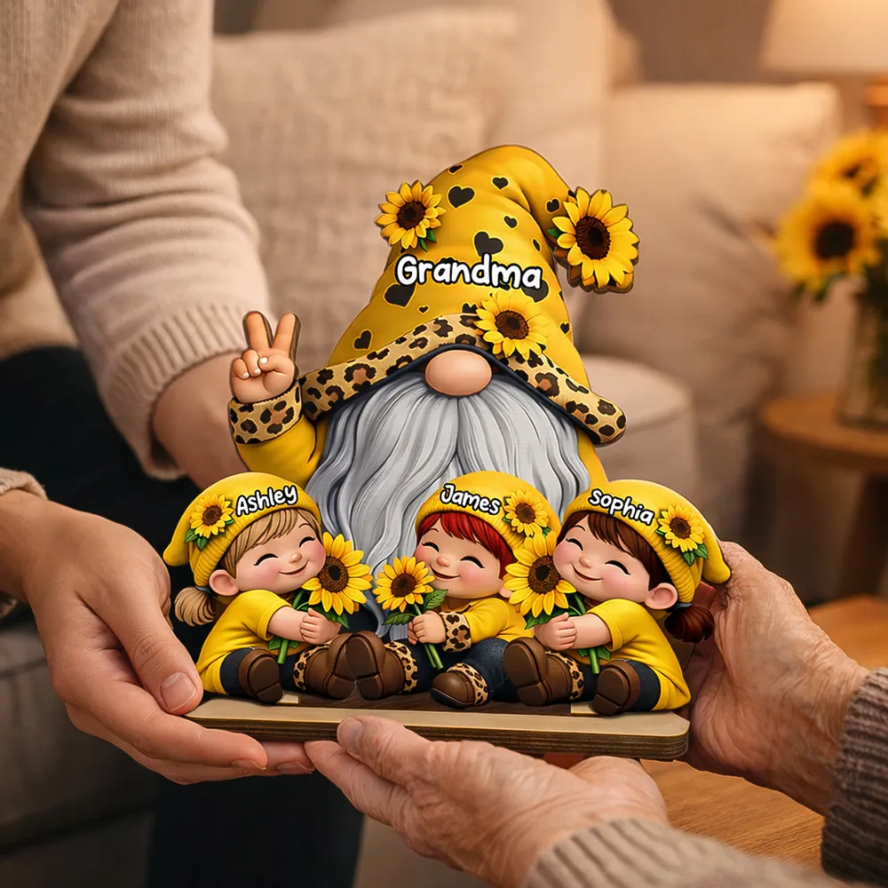 Personalized 2-Layer Wooden Plaque Gnome Grandma With Grandkids and Sunflowers Cute Family Keepsake Unique Gift for Grandma - Image 6
