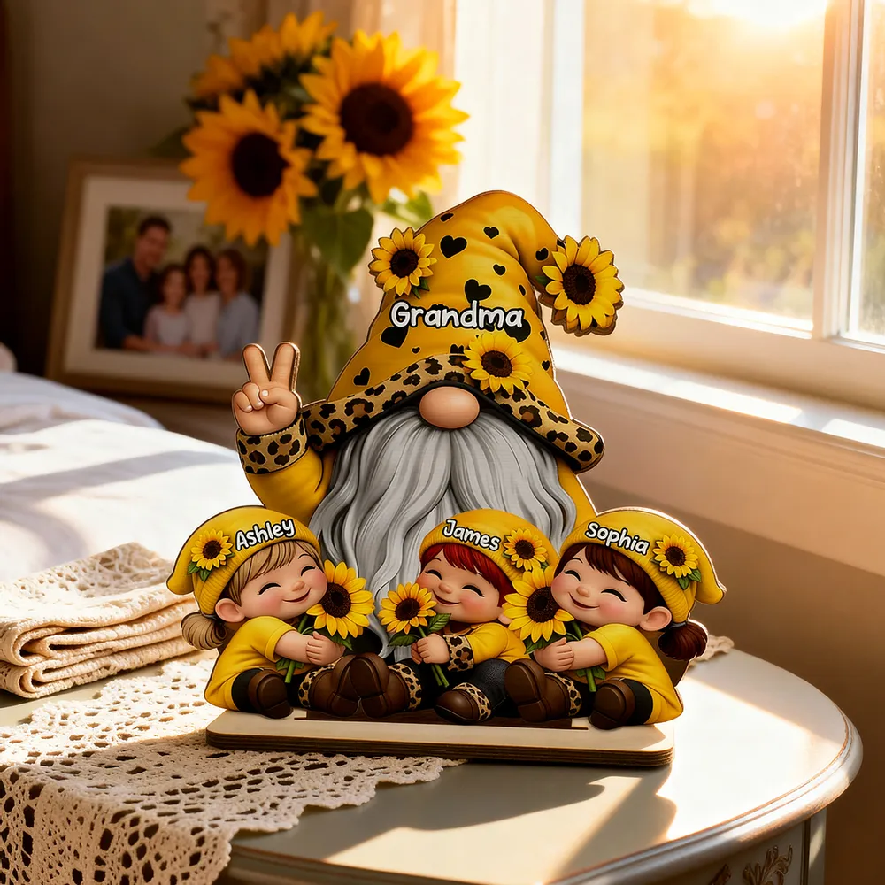 Personalized 2-Layer Wooden Plaque Gnome Grandma With Grandkids and Sunflowers Cute Family Keepsake Unique Gift for Grandma - Image 7