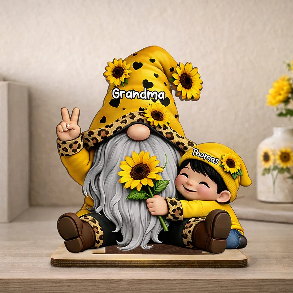 Personalized 2-Layer Wooden Plaque Gnome Grandma With Grandkids and Sunflowers Cute Family Keepsake Unique Gift for Grandma - Image 8
