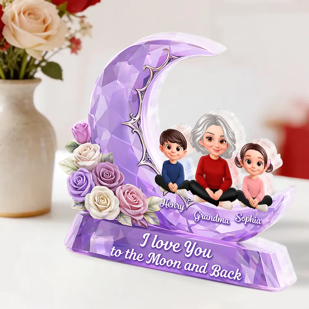 Personalized Shaped Acrylic Block Plaque with Grandma and Grandkids on a Purple Moon, Unique Gift for Grandma, I Love You to the Moon and Back - Image 7