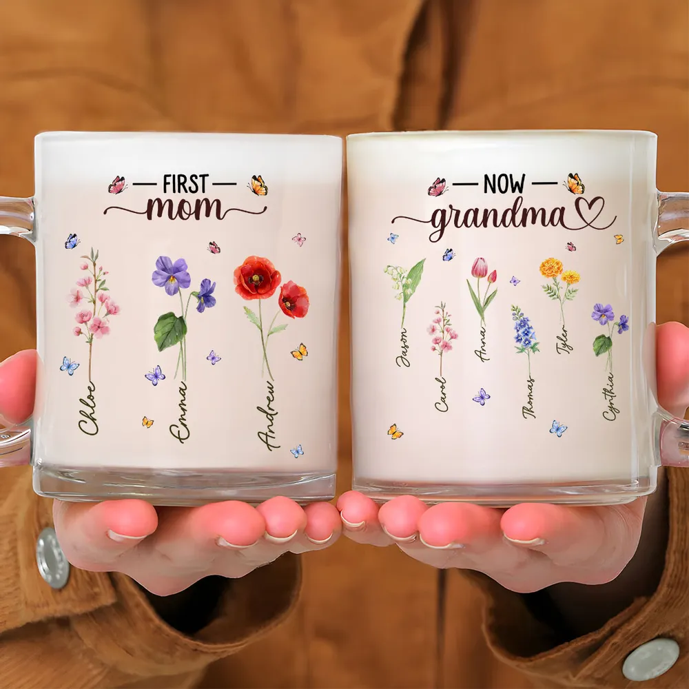 Personalized Glass Mug for Grandma, Custom Birth Flower Style Design, Sweet Daily Coffee Gift - Image 2