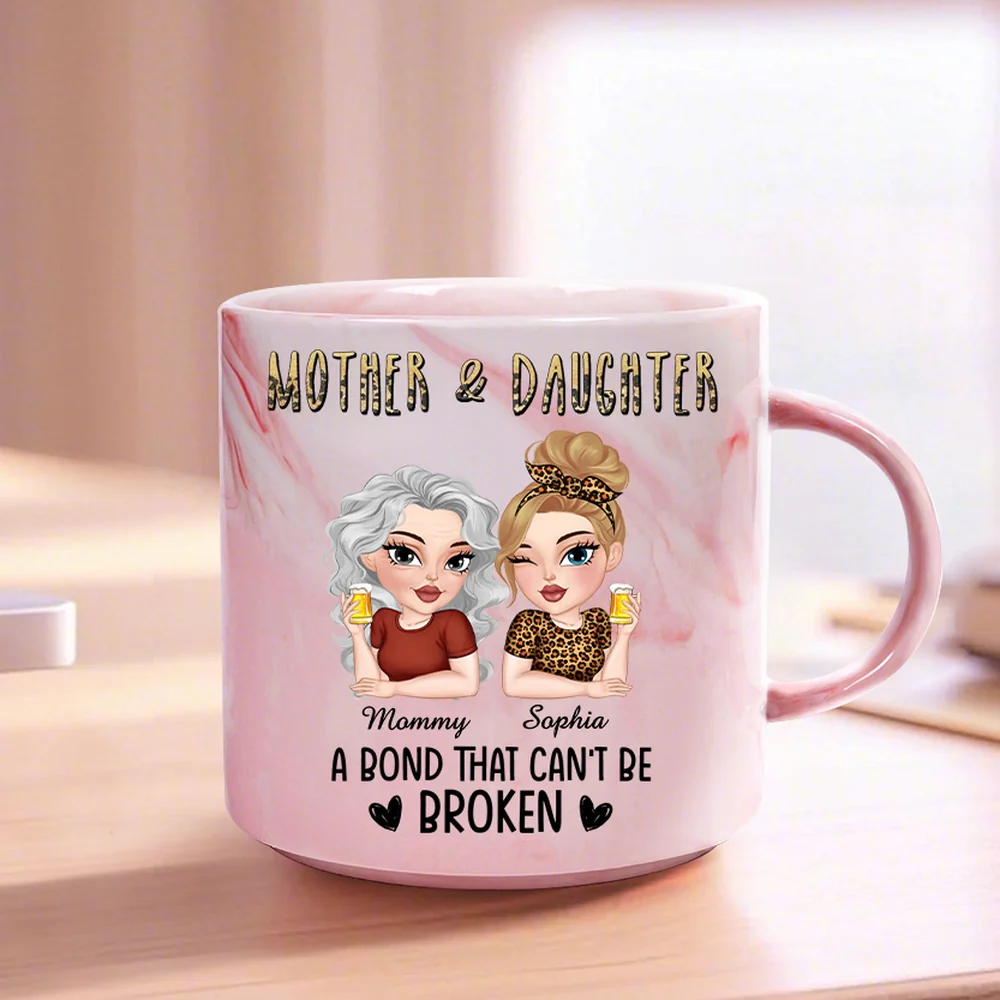 A Bond That Can't Be Broken Mother & Daughter Marble Mug, Personalized Pink Marble Gift for Mom or Daughter - Image 3