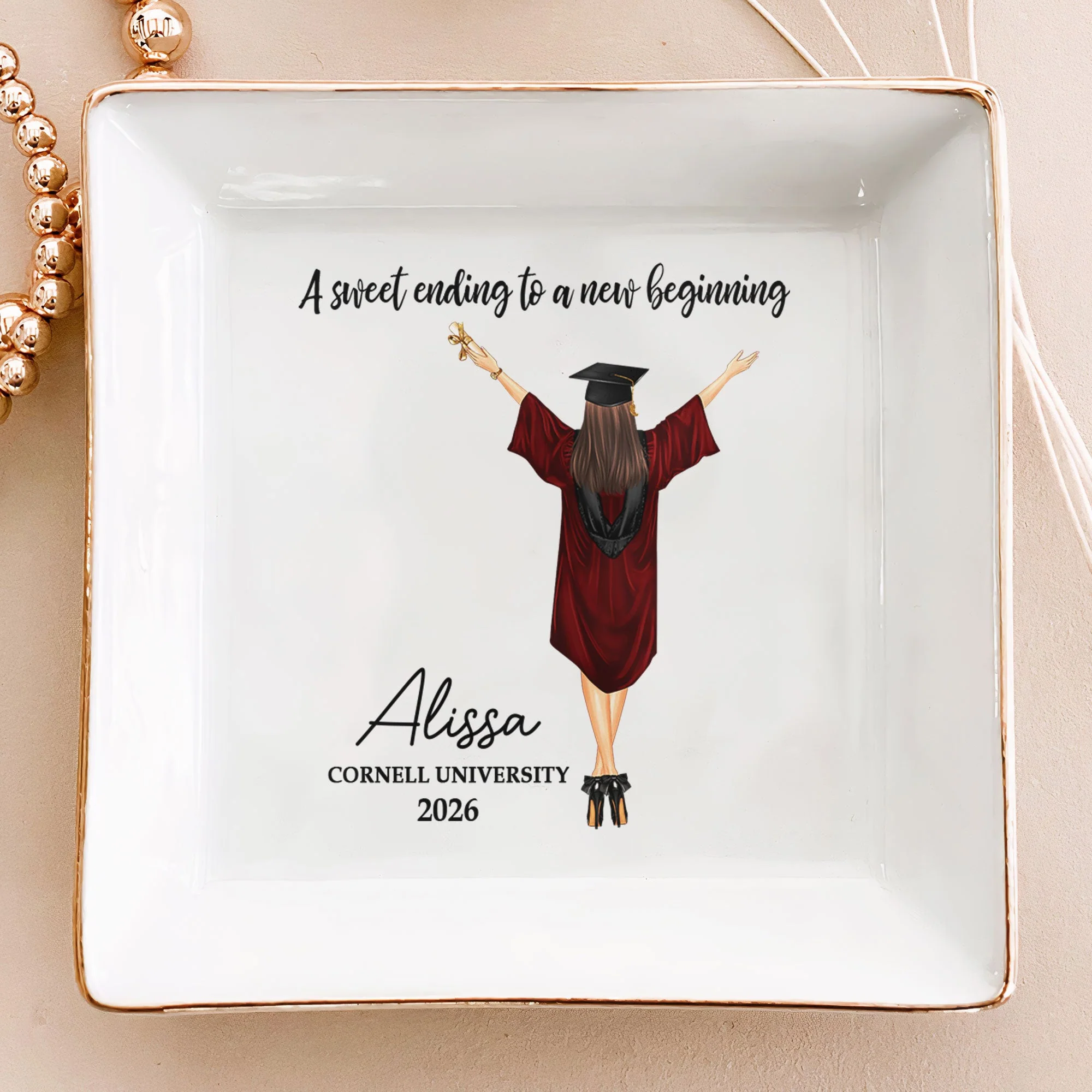 Personalized Graduation Jewelry Dish, Custom Keepsake Vanity Decor, A Sweet Ending To A New Beginning, Unique Gift - Image 2