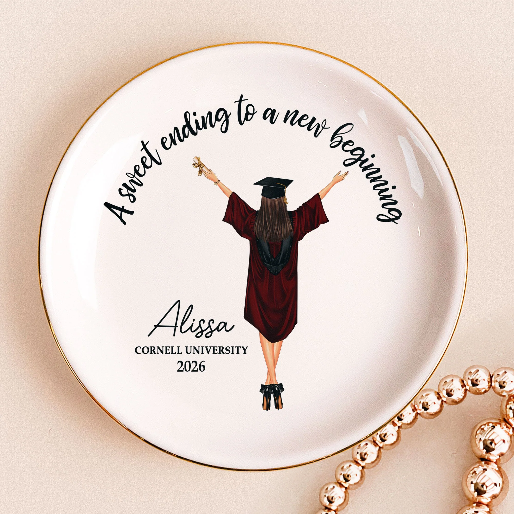 Personalized Graduation Jewelry Dish, Custom Keepsake Vanity Decor, A Sweet Ending To A New Beginning, Unique Gift - Image 3
