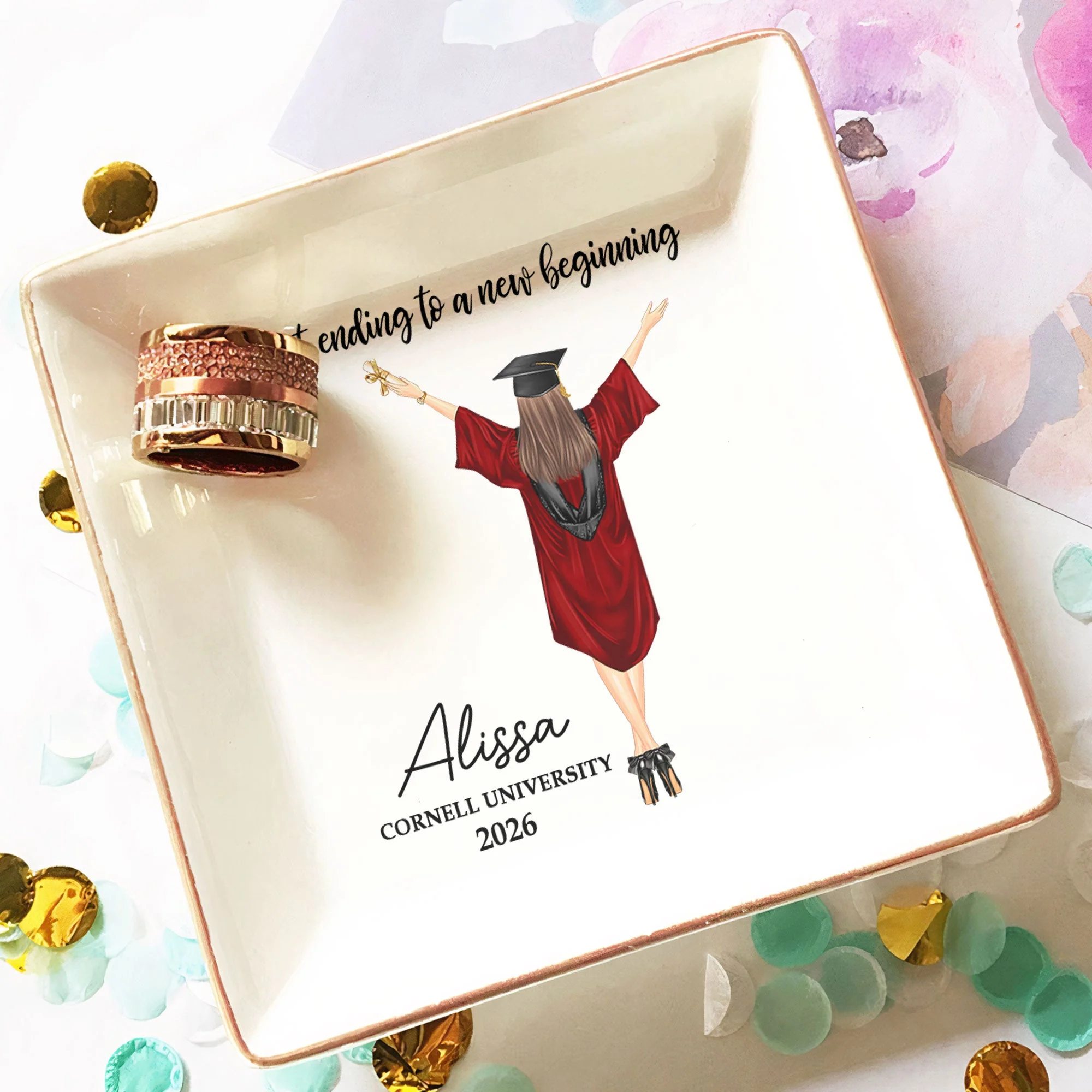 Personalized Graduation Jewelry Dish, Custom Keepsake Vanity Decor, A Sweet Ending To A New Beginning, Unique Gift - Image 9