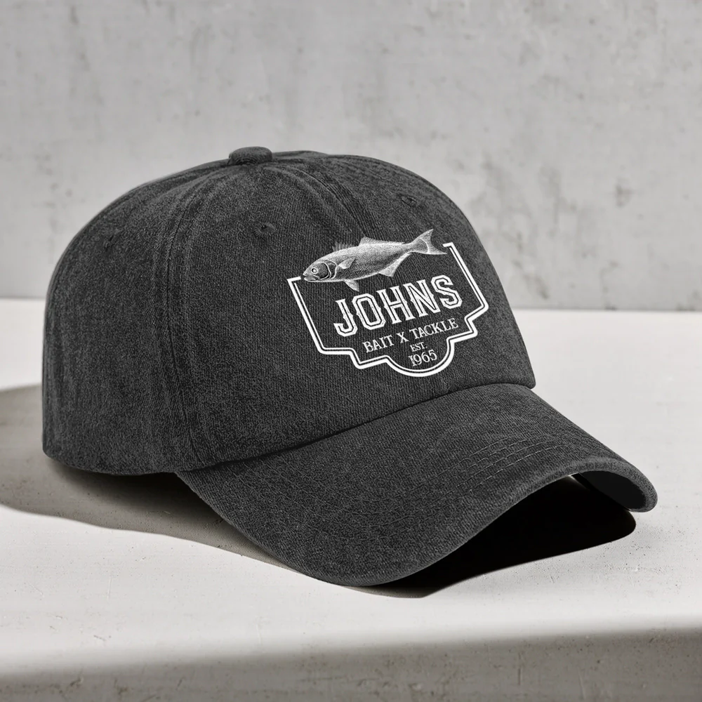 Personalized Washed Denim Baseball Cap with Vintage Fish Logo, Casual Outdoor Wear, Unique Gift for Fishing Lovers - Image 2