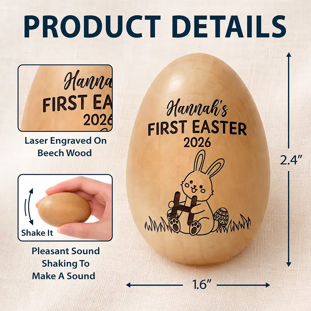 Personalized Wooden Egg Shaker for Baby's First Easter, Bunny Music Design, Unique Keepsake Gift for New Parents - Image 7