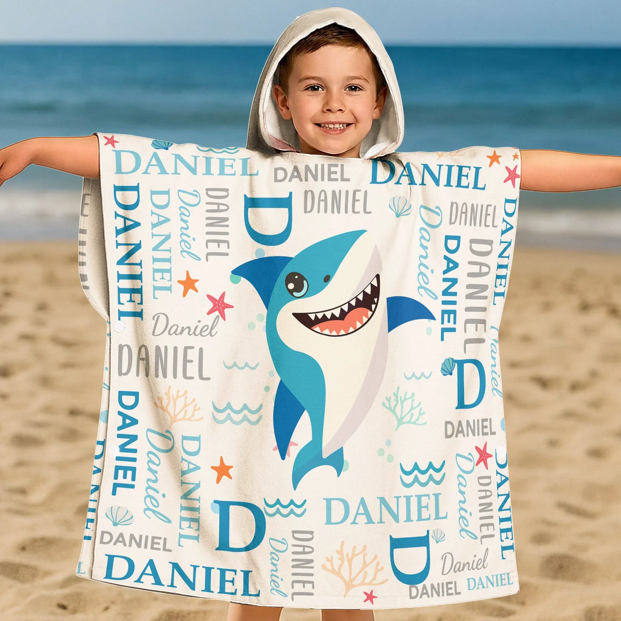 Personalized Shark Beach Towel, Cute Ocean Name Design for Beach Days, Unique Gift for Kids - Image 5