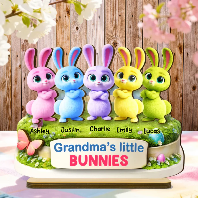 Personalized 2-Layer Wooden Plaque Grandma's Little Bunnies Spring Easter Decor, Unique Gift for Grandma