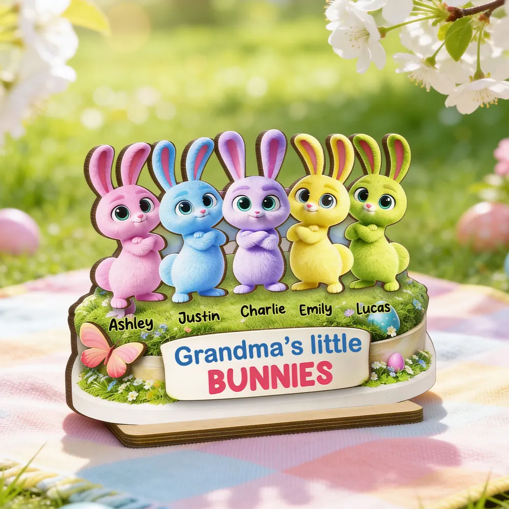 Personalized 2-Layer Wooden Plaque Grandma's Little Bunnies Spring Easter Decor, Unique Gift for Grandma - Image 2