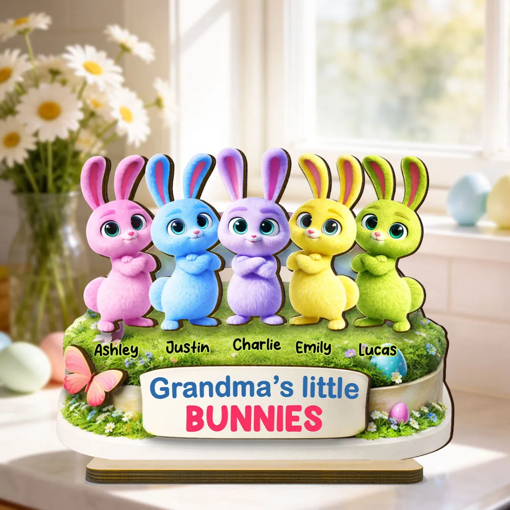 Personalized 2-Layer Wooden Plaque Grandma's Little Bunnies Spring Easter Decor, Unique Gift for Grandma - Image 3