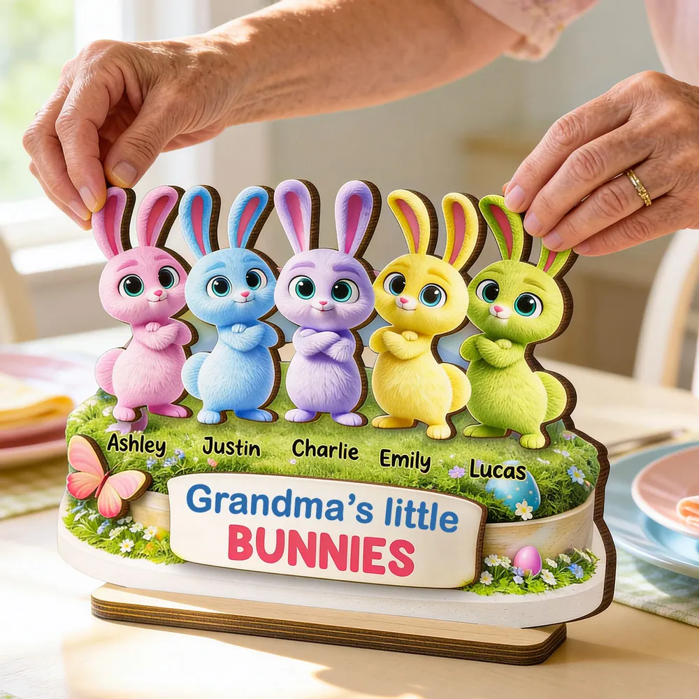 Personalized 2-Layer Wooden Plaque Grandma's Little Bunnies Spring Easter Decor, Unique Gift for Grandma - Image 4