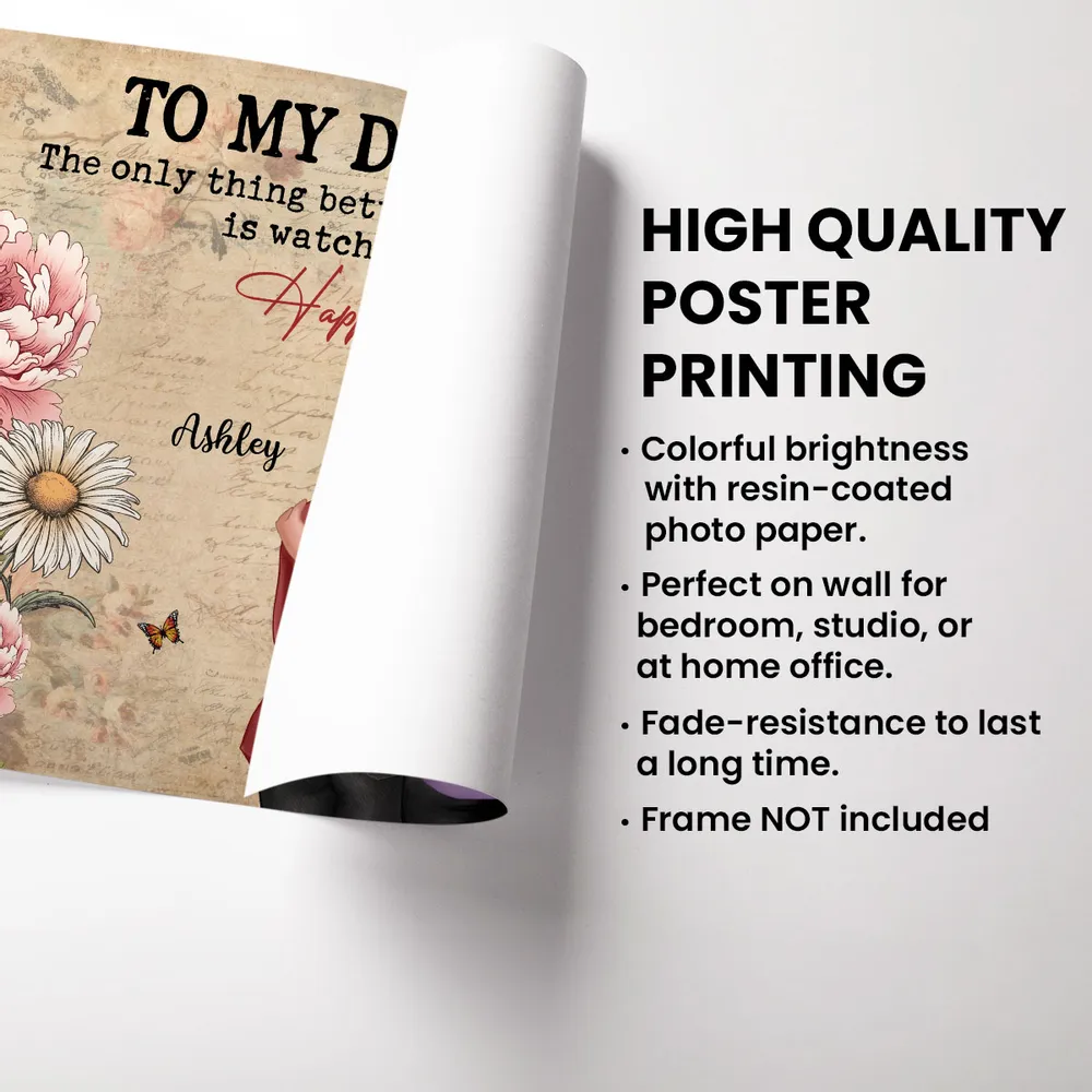 Personalized Mother's Day Floral Poster, Mom and Daughter Hugging Back View, Vintage Look, Unique Gift for Mom - Image 7