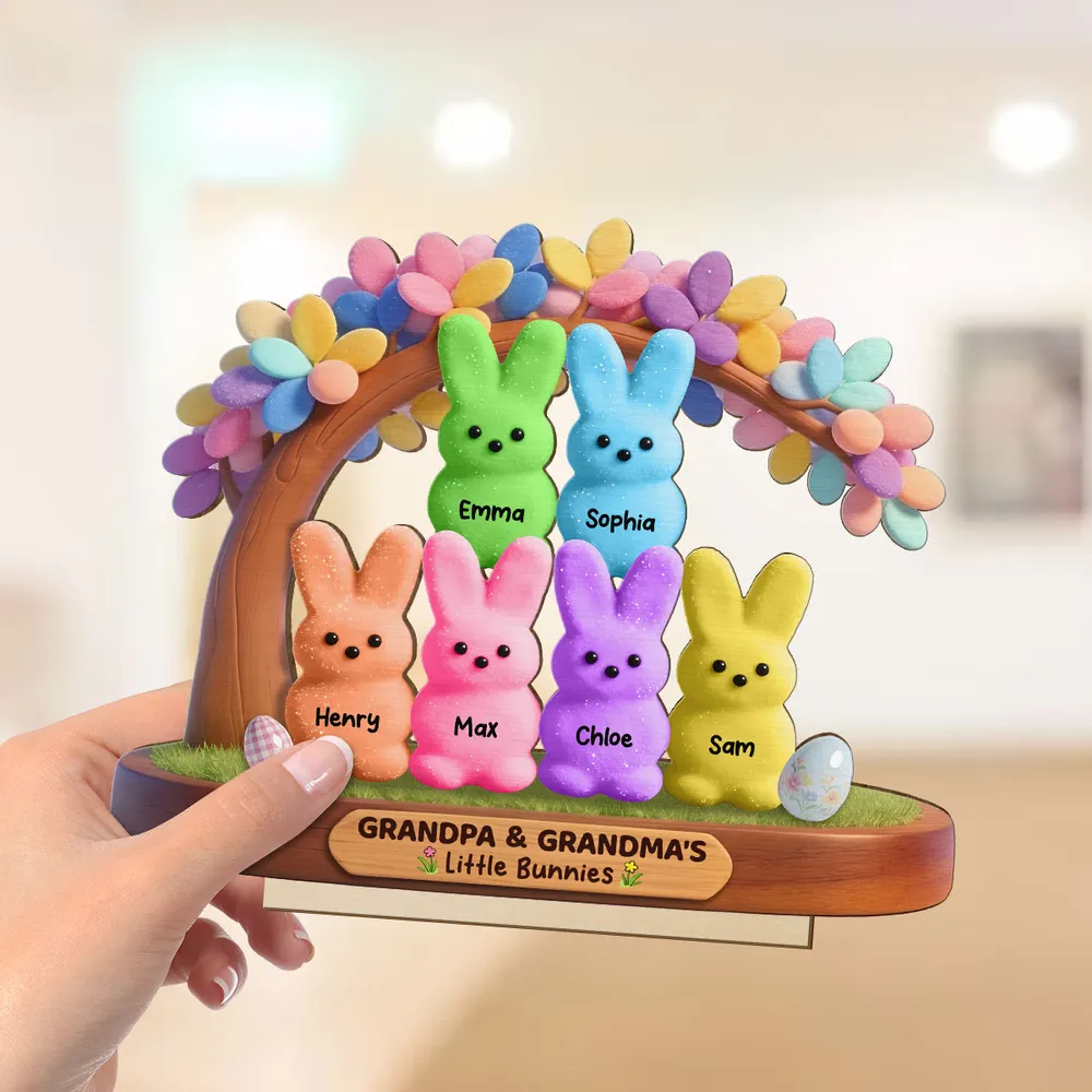 Personalized 2-Layer Wooden Plaque for Grandpa & Grandma, Cute Bunny Family Under Flower Tree, Unique Gift - Image 4