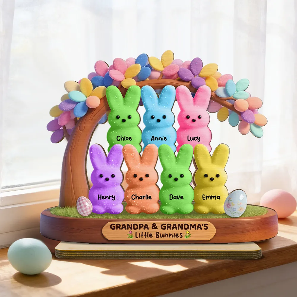 Personalized 2-Layer Wooden Plaque for Grandpa & Grandma, Cute Bunny Family Under Flower Tree, Unique Gift - Image 5
