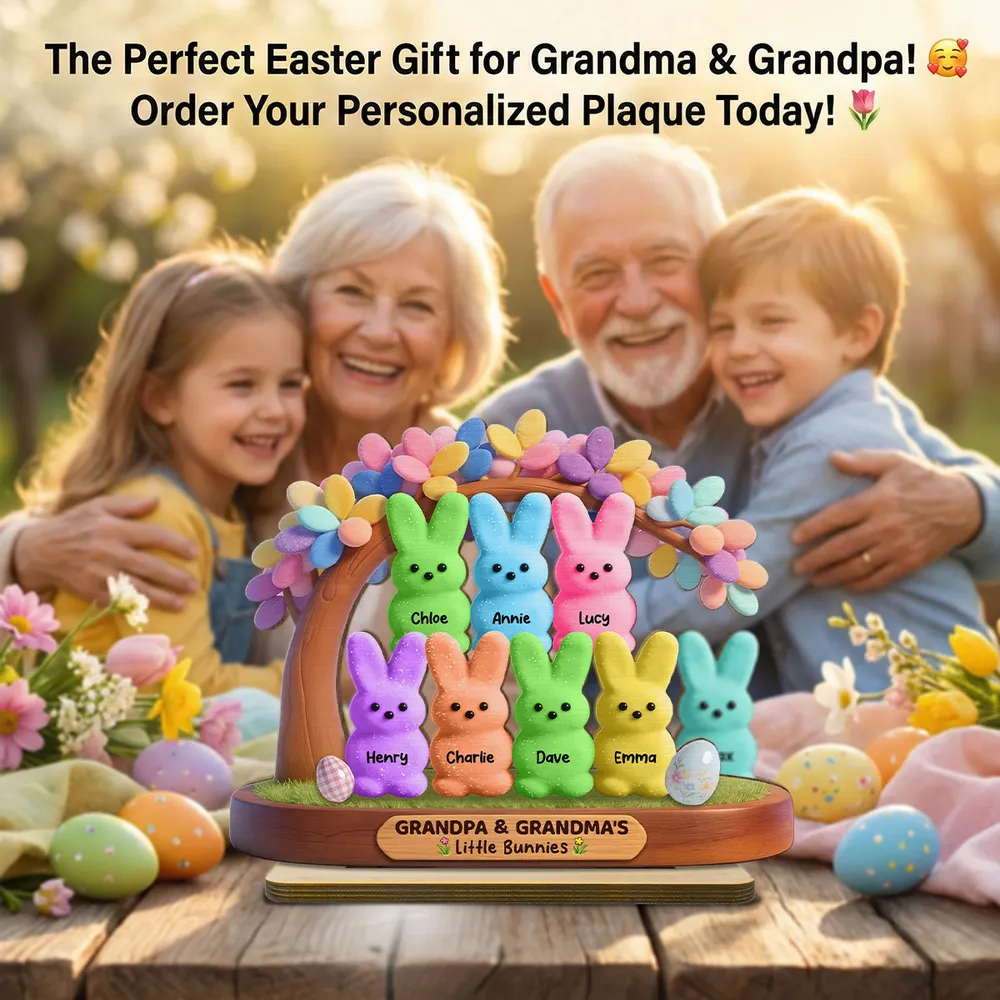 Personalized 2-Layer Wooden Plaque for Grandpa & Grandma, Cute Bunny Family Under Flower Tree, Unique Gift - Image 6