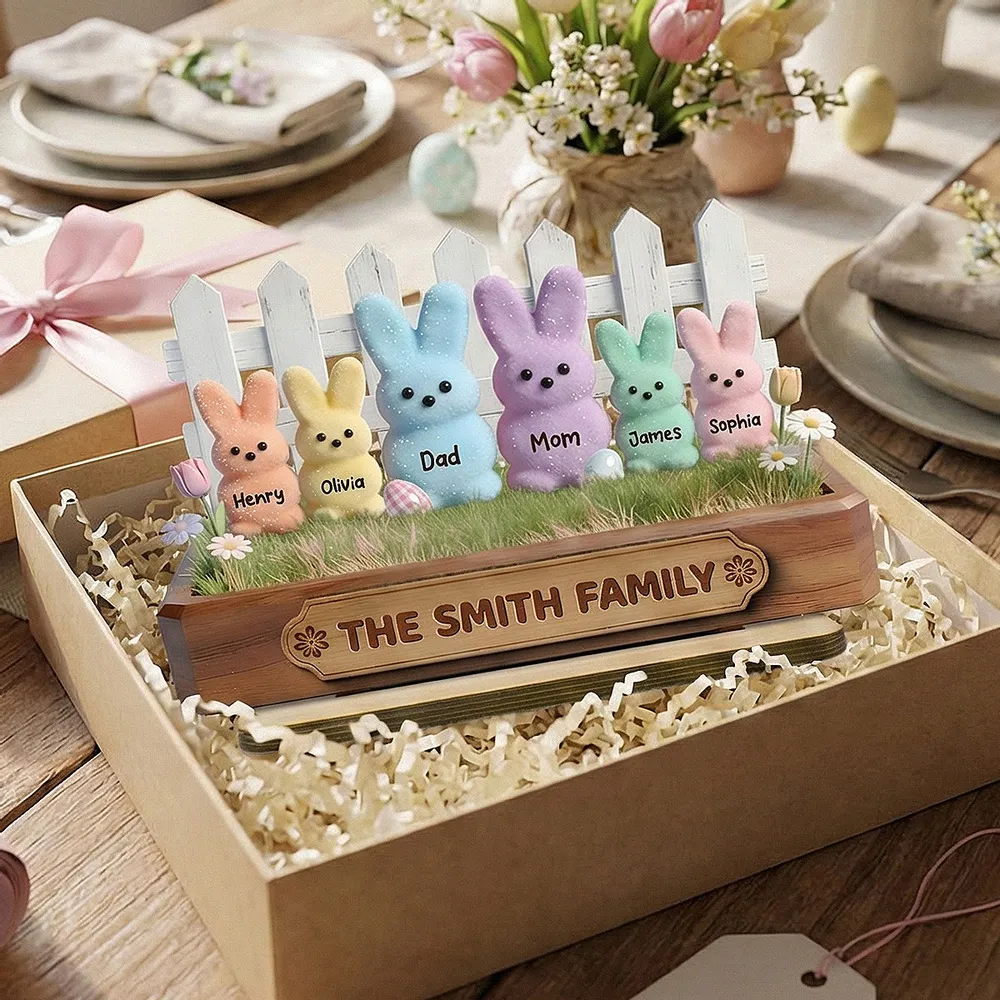 Personalized Easter Bunny Family 2-Layer Wooden Plaque, Pastel Spring Shelf Decor, Unique Gift For Family - Image 4