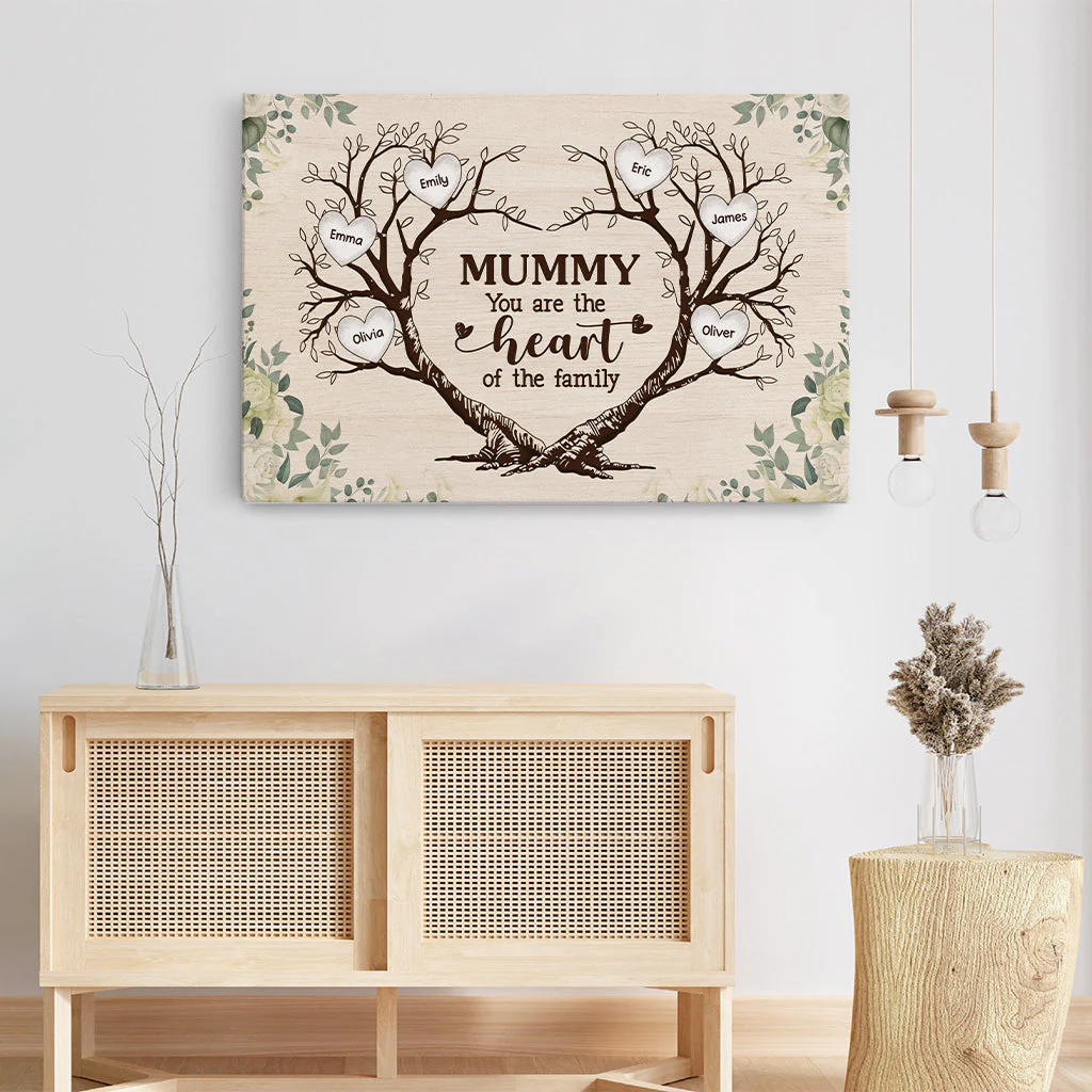 Personalized Mummy Heart of the Family Poster, Rustic Tree of Hearts Wall Art, Unique Gift for Mom - Image 3