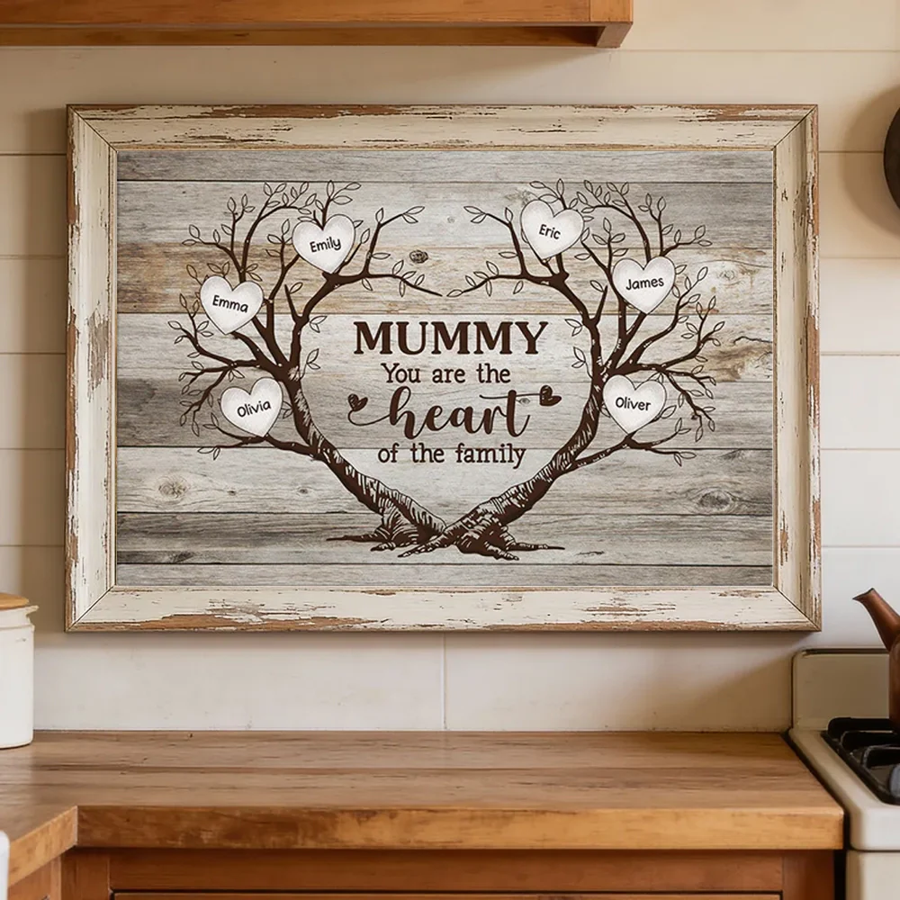 Personalized Mummy Heart of the Family Poster, Rustic Tree of Hearts Wall Art, Unique Gift for Mom - Image 4