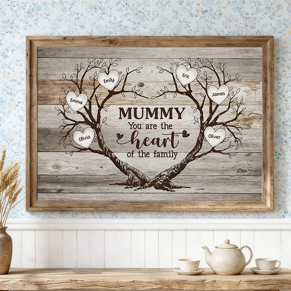 Personalized Mummy Heart of the Family Poster, Rustic Tree of Hearts Wall Art, Unique Gift for Mom - Image 5