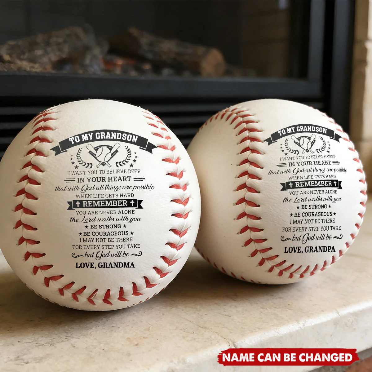 To My Grandson Baseball Ball, Personalized Encouragement Quote, Heartwarming Keepsake Gift from Grandpa - Image 5