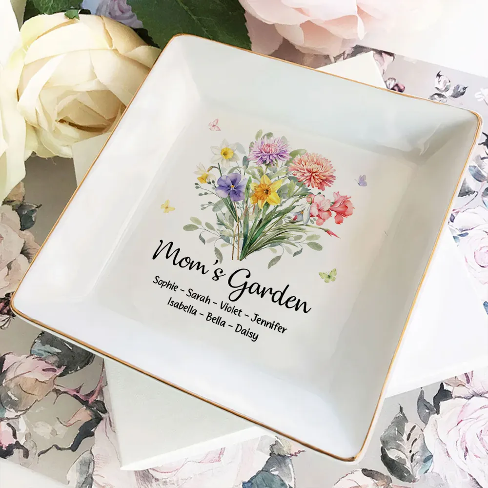 Mom's Garden Jewelry Dish, Personalized Floral Ring Holder for Daily Jewelry Storage, Thoughtful Gift for Mom - Image 3