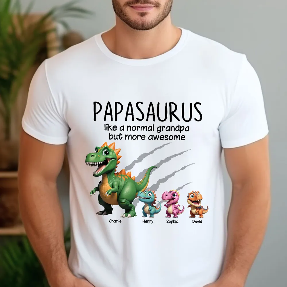 Personalized Papasaurus Classic Tee with Cute Dinosaur Crew Funny Grandpa Gift for Father's Day and Everyday Smiles - Image 5