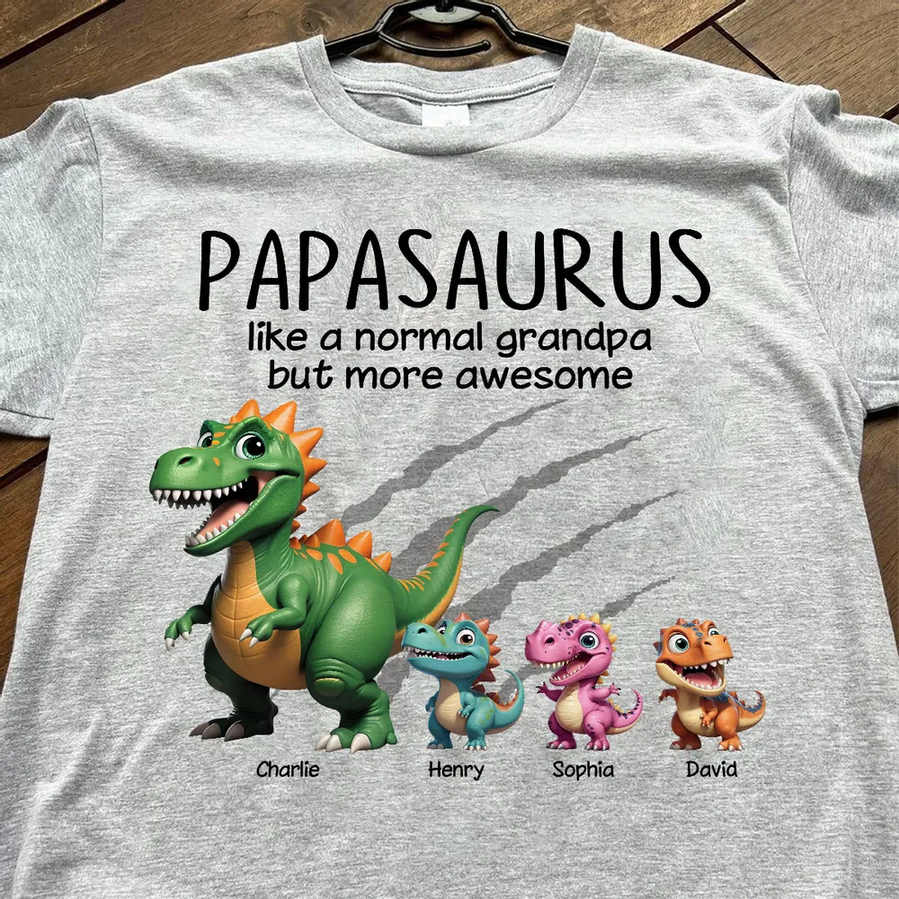 Personalized Papasaurus Classic Tee with Cute Dinosaur Crew Funny Grandpa Gift for Father's Day and Everyday Smiles - Image 8