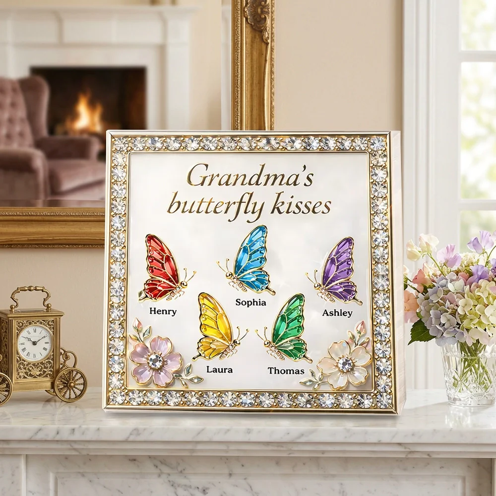 Personalized Shaped Acrylic Block Plaque, Grandma's Butterfly Kisses Shelf Decor, Unique Gift for Grandma or Mom