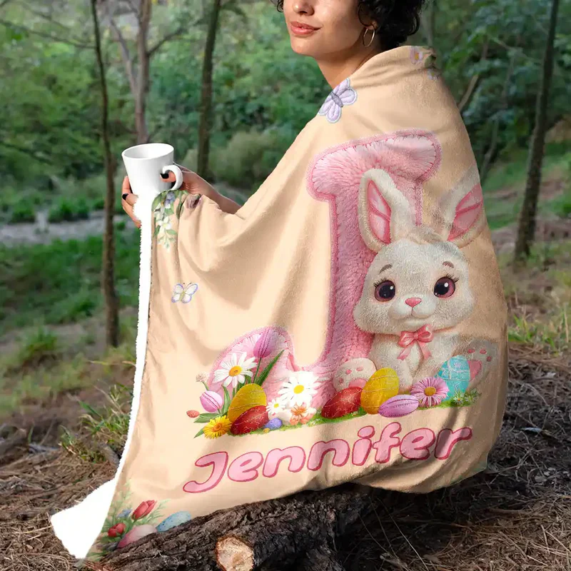 Personalized Bunny Alphabet Fleece Blanket with Floral Easter Eggs - Unique Baby Shower Gift, Sweet Nursery Cozy - Image 6