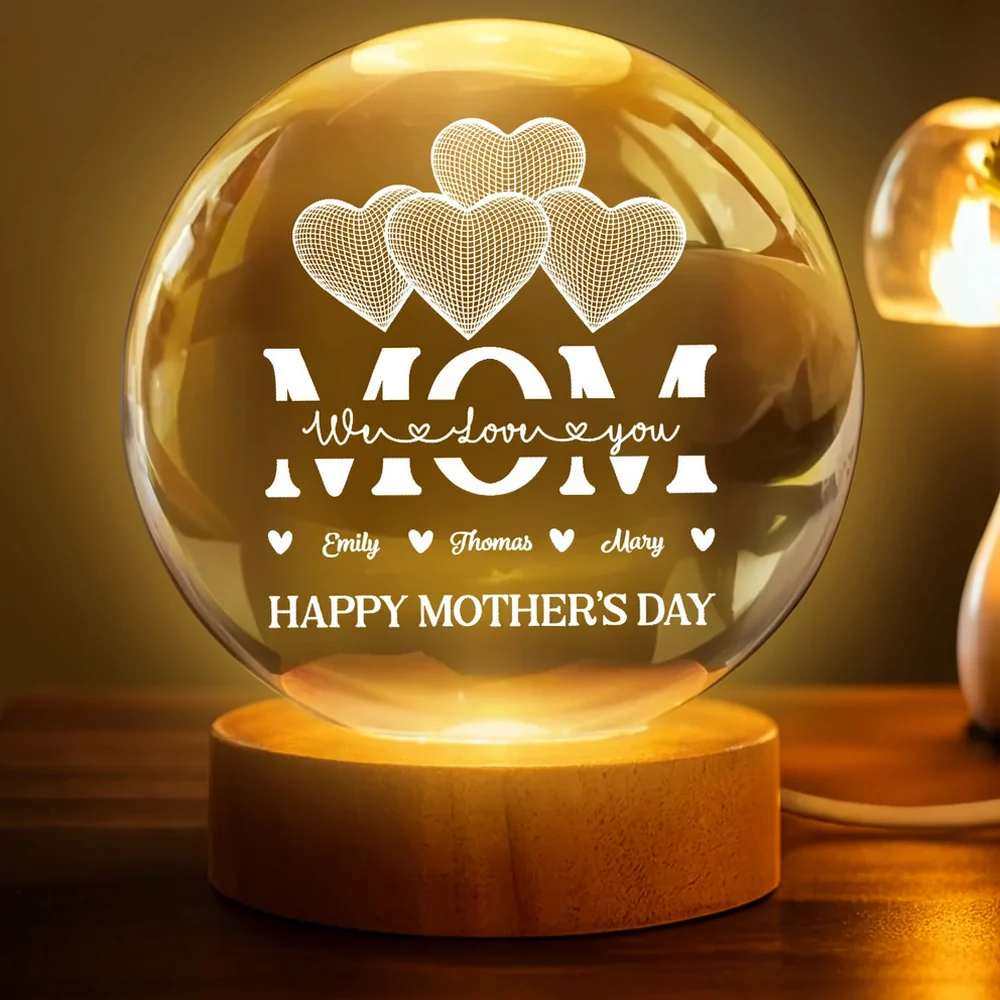 Globe Lamp Personalized Mom Heart Night Light, Warm Glow Mother's Day Gift for Mom