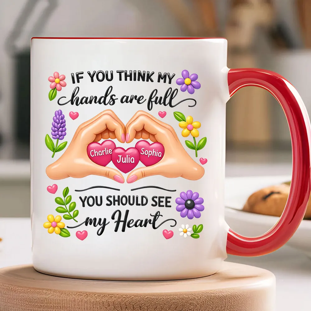Personalized Ceramic Mug Heart Hands Quote Floral Design, Unique Gift for Mom, Sweet Daily Coffee Reminder - Image 5