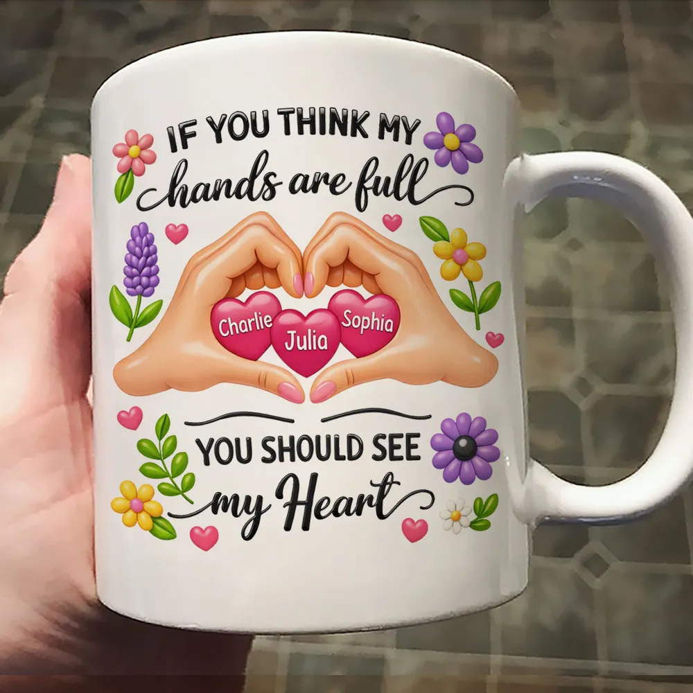 Personalized Ceramic Mug Heart Hands Quote Floral Design, Unique Gift for Mom, Sweet Daily Coffee Reminder - Image 7