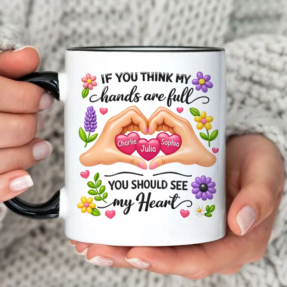 Personalized Ceramic Mug Heart Hands Quote Floral Design, Unique Gift for Mom, Sweet Daily Coffee Reminder - Image 8