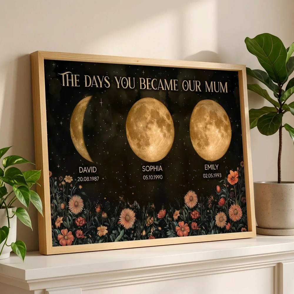 Personalized Moon Phases & Vintage Wildflowers Poster for Mom, The Days You Became Our Mum, Unique Mother's Day Gift - Image 2
