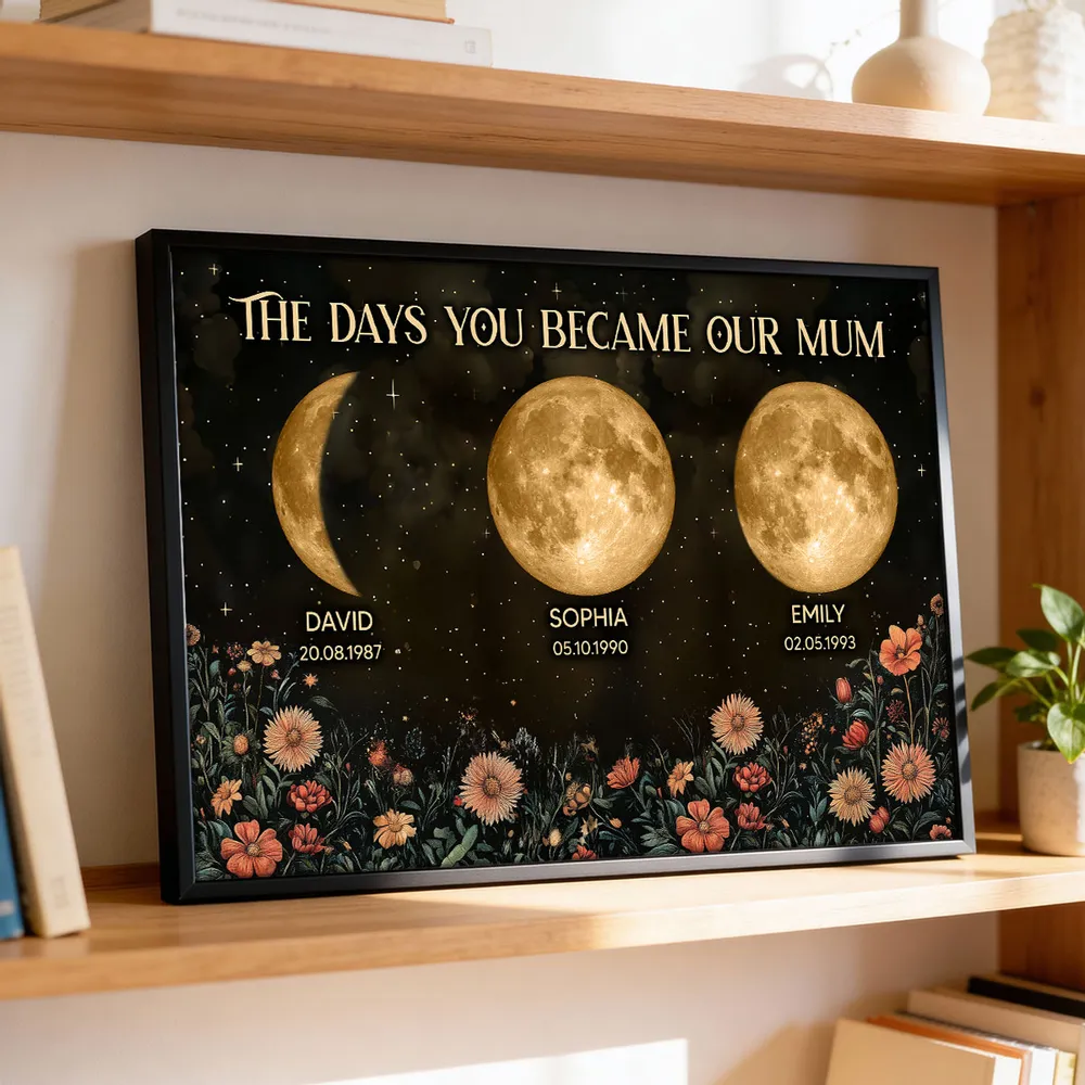 Personalized Moon Phases & Vintage Wildflowers Poster for Mom, The Days You Became Our Mum, Unique Mother's Day Gift - Image 6