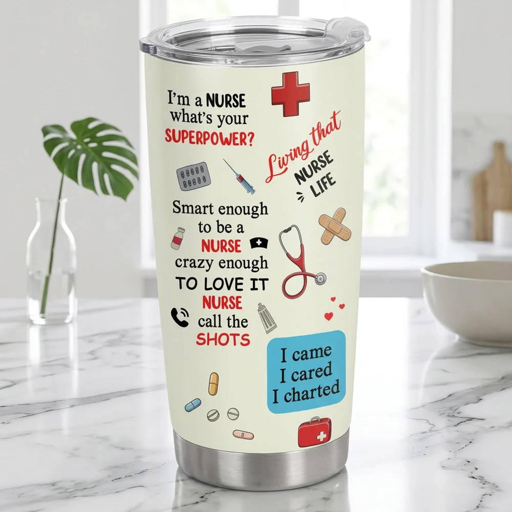 Personalized Insulated Travel Tumbler for Nurses - World's Best Nurse Cute Cartoon Design, Unique Gift for Her - Image 6