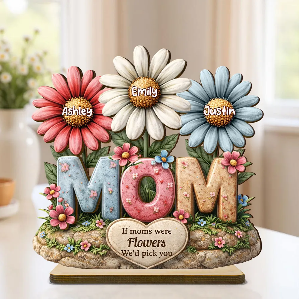 If Moms Were Flowers We'd Pick You 2-Layer Wooden Plaque, Personalized Family Keepsake Gift for Mom, Bright Floral Home Decor - Image 3