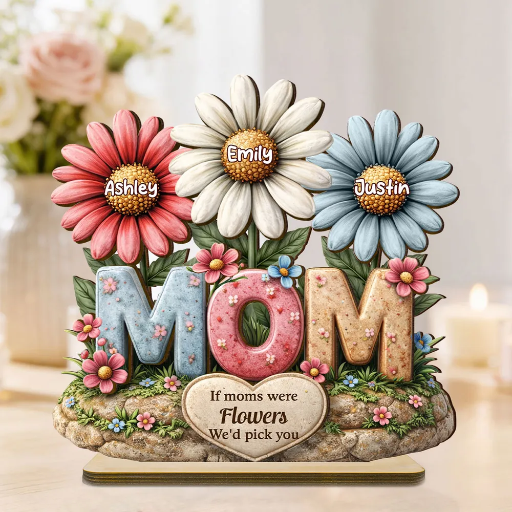 If Moms Were Flowers We'd Pick You 2-Layer Wooden Plaque, Personalized Family Keepsake Gift for Mom, Bright Floral Home Decor - Image 8