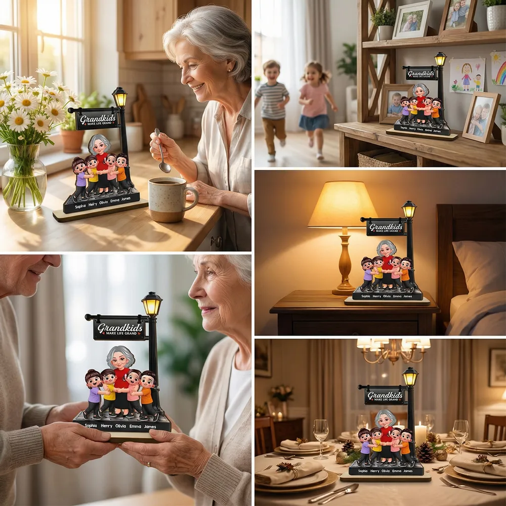 Personalized 2-Layer Wooden Plaque with Grandma and Grandkids Under Lamp Post, Sweet Family Keepsake, Unique Gift for Grandma - Image 3