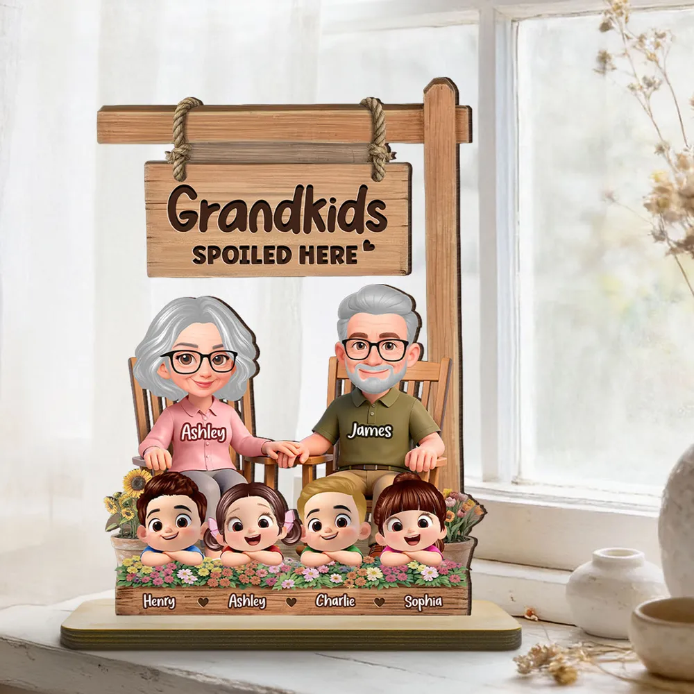 2-Layer Wooden Plaque for Grandma - Grandkids Spoiled Here Sign with Sweet Grandparent Scene - Creative Gift - Image 2