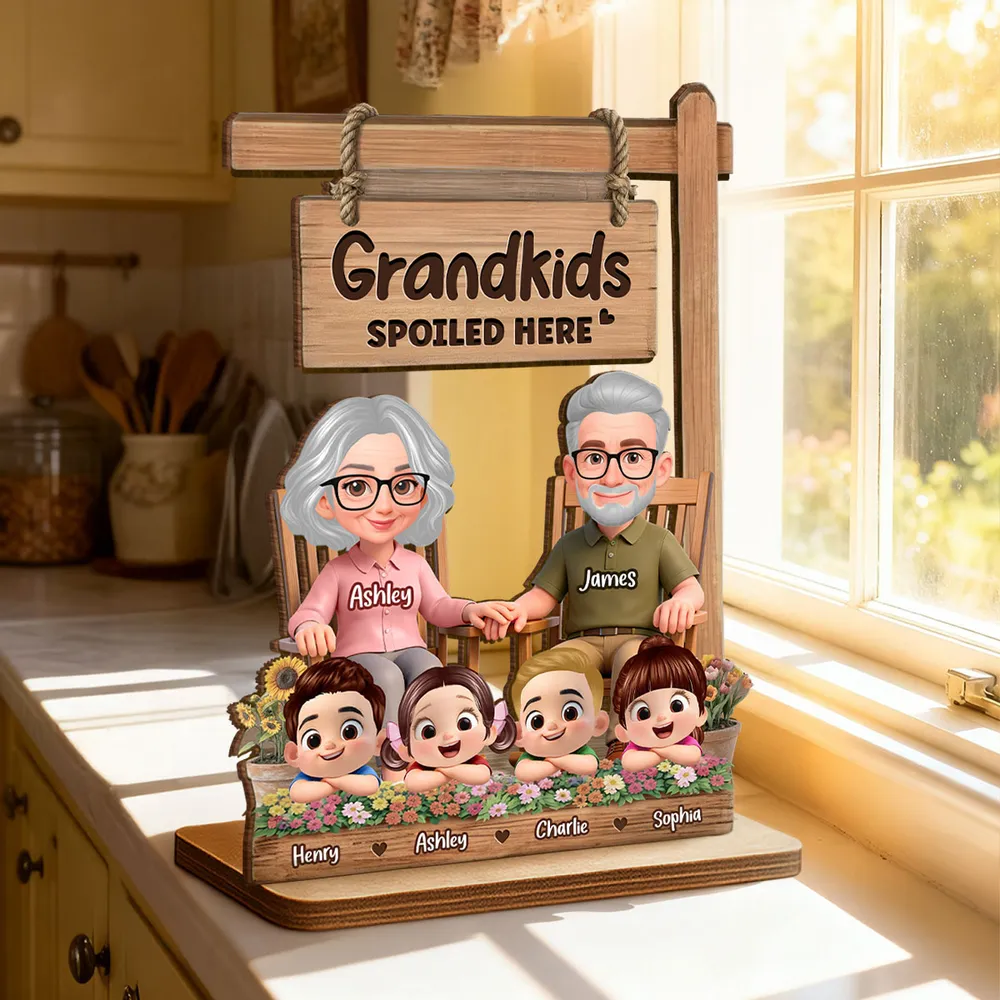 2-Layer Wooden Plaque for Grandma - Grandkids Spoiled Here Sign with Sweet Grandparent Scene - Creative Gift - Image 6